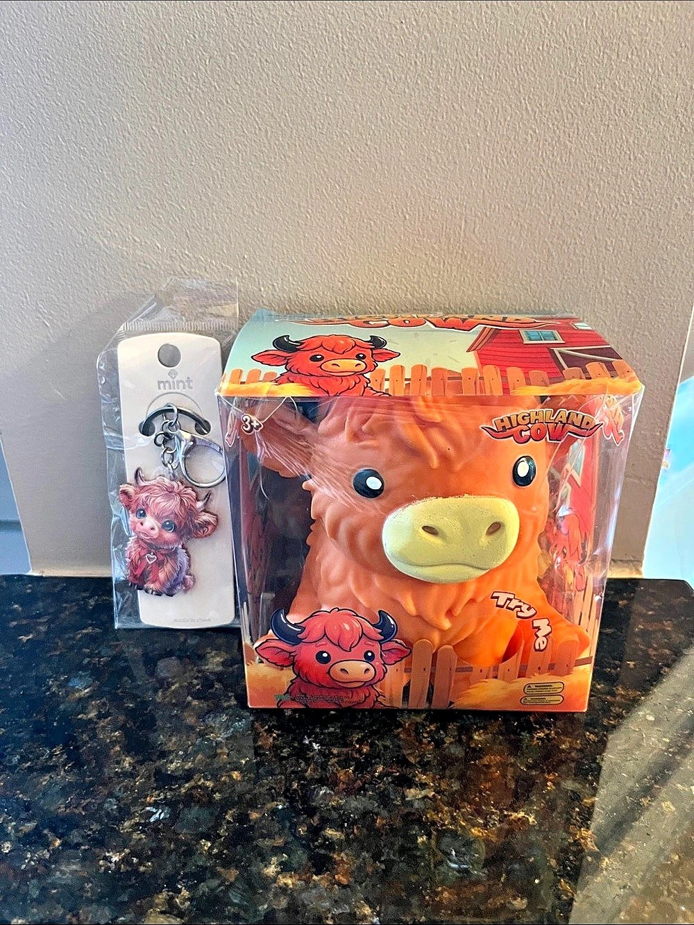 Highland Cow Squish Toy with Keychain NWT